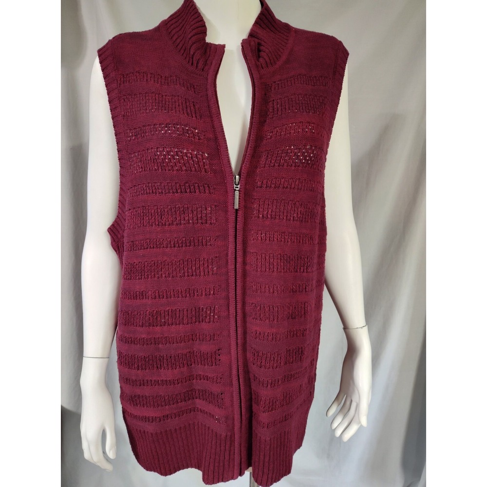 cj banks 1x zipper vest layer burgundy maroon plum stretch knit